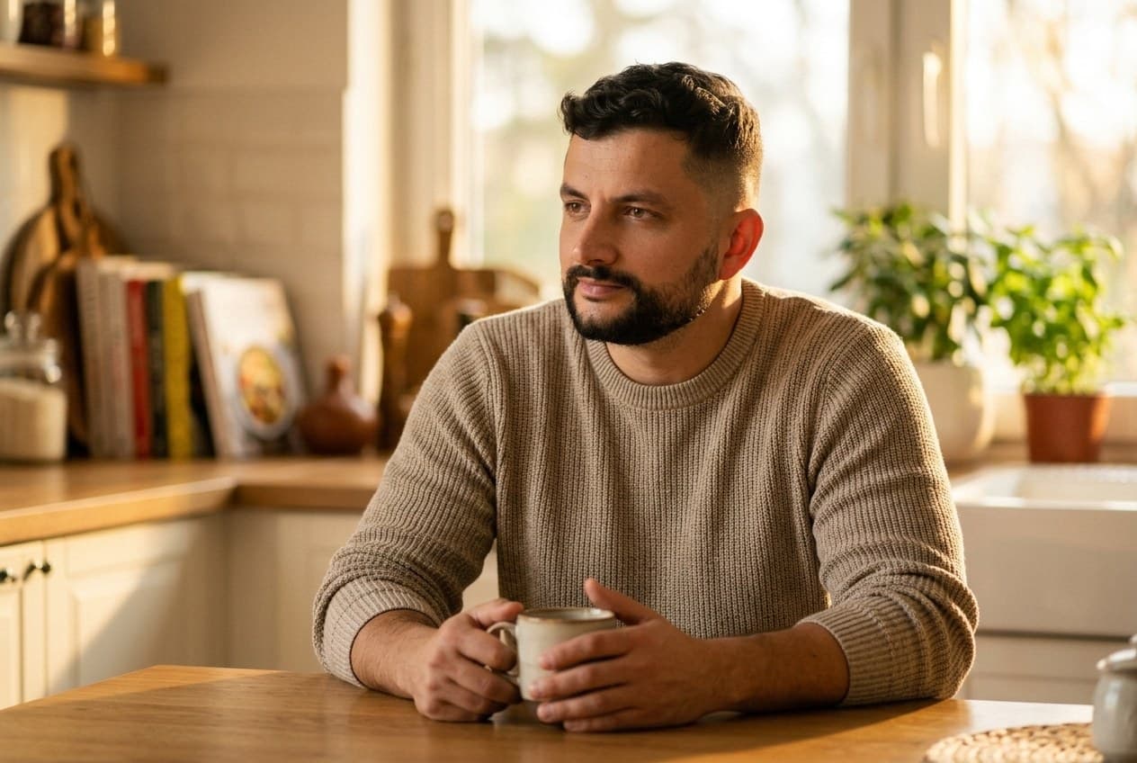 Maciej Wapiński przy porannej kawie — codzienność ojca 30+